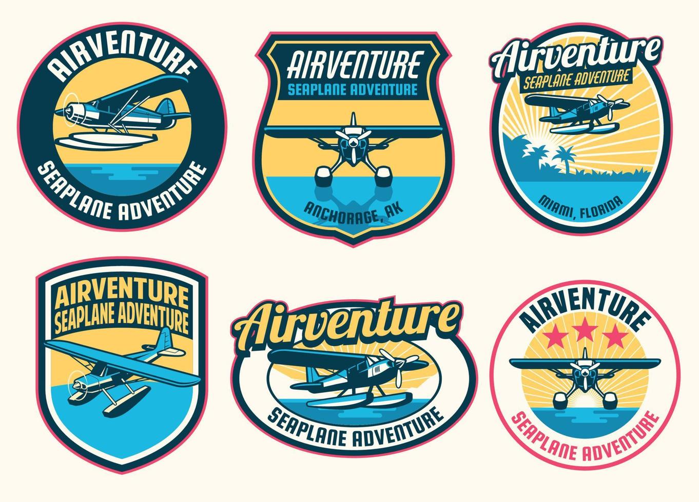 set of seaplane badge design collection vector