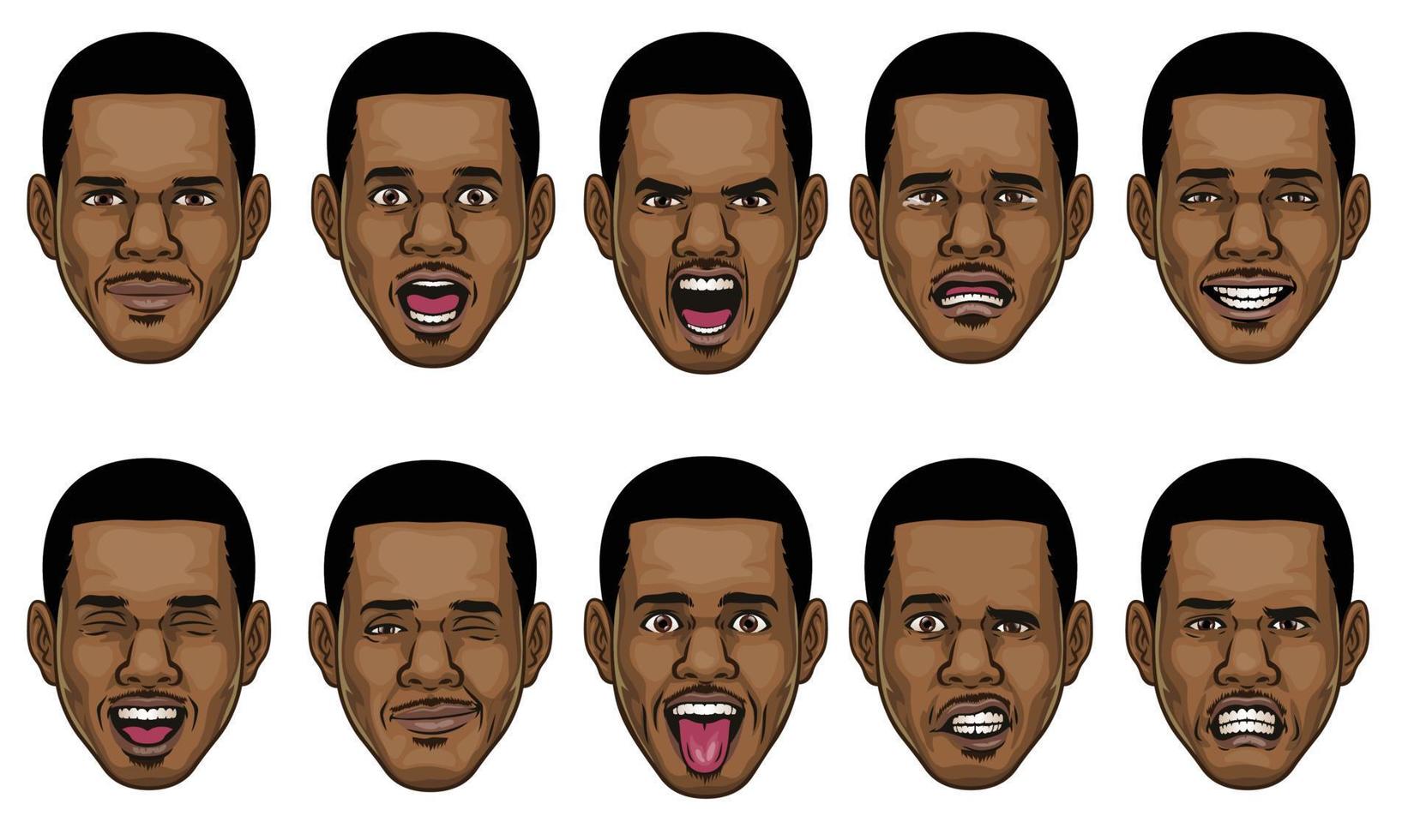 black man head in various face espression vector