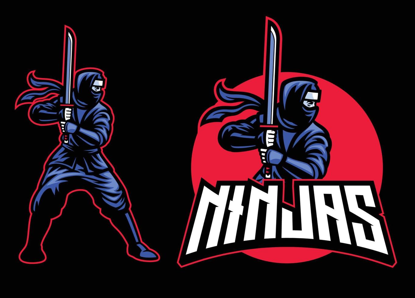 mascota ninja con la espada katana vector