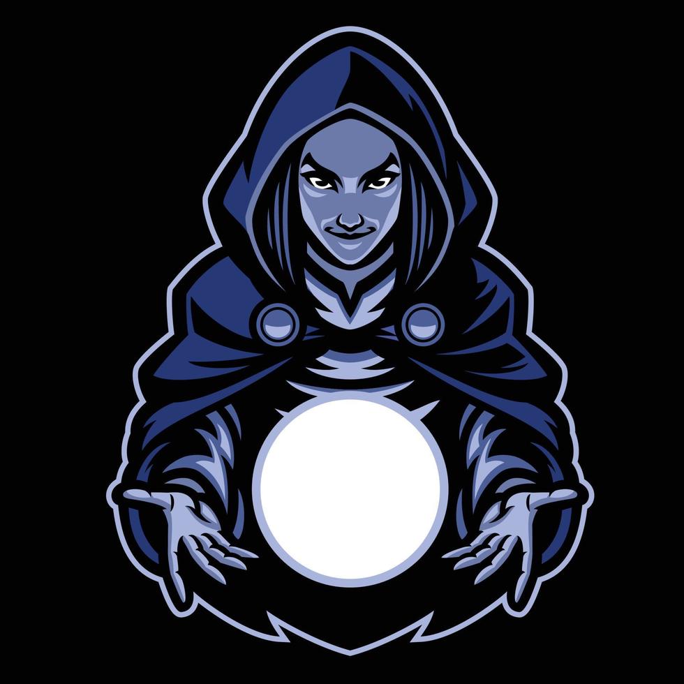 lady witch mascot with magic glass ball vector