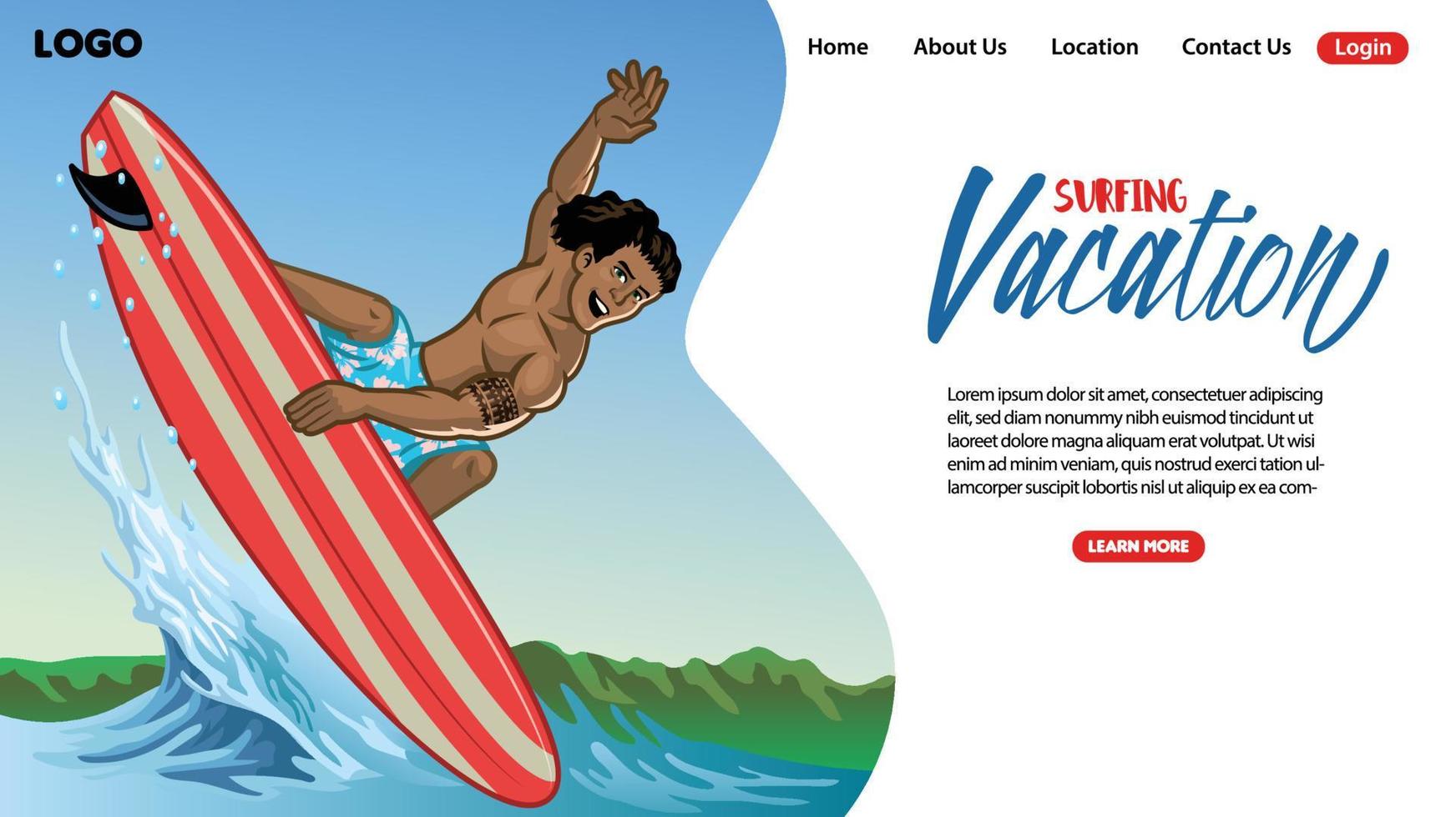 landing page design of surfing tour concept with surfer in action vector