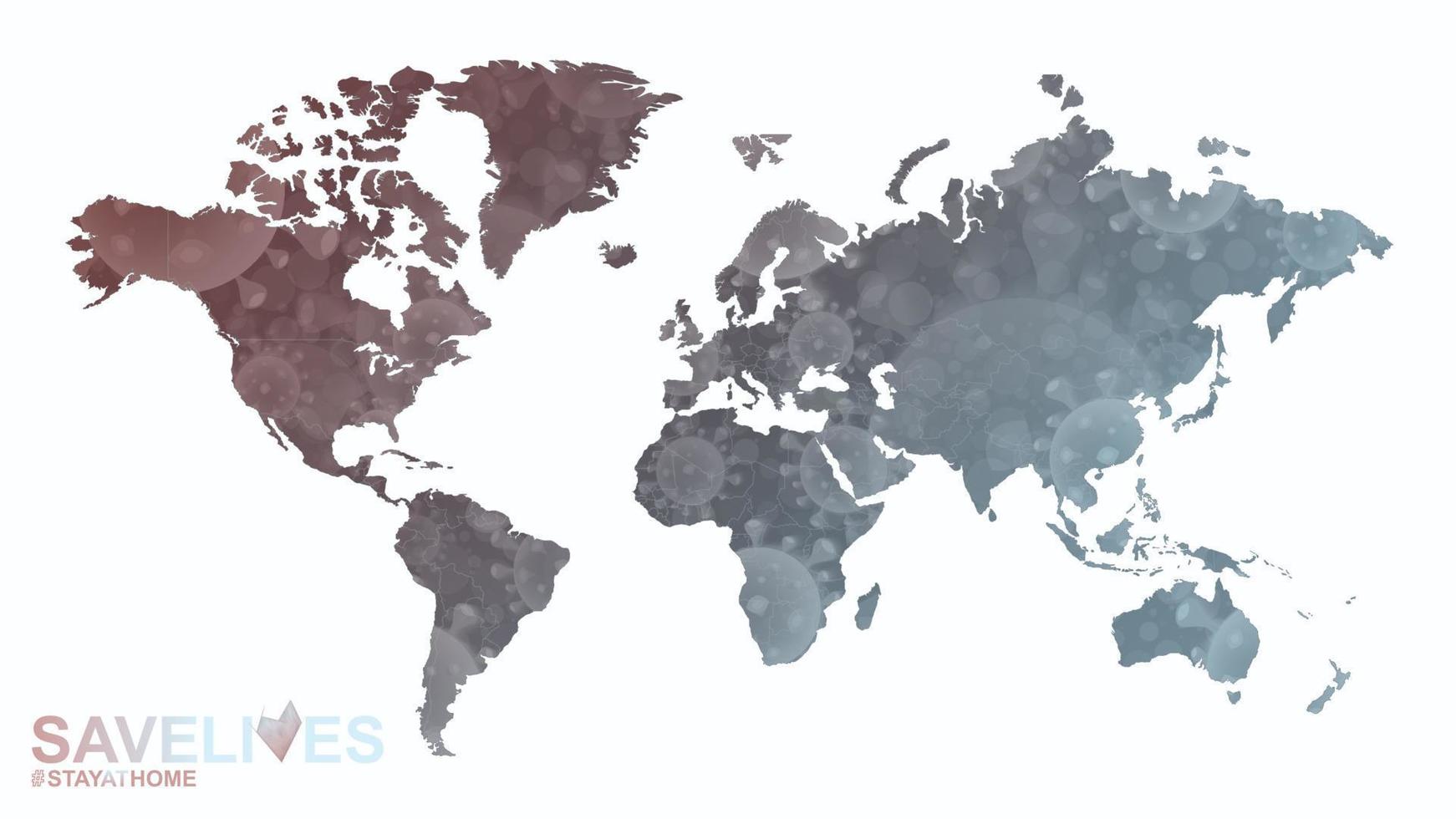 mundo mapa con coronavirus ilustración, lema salvar vive permanecer hogar. vector