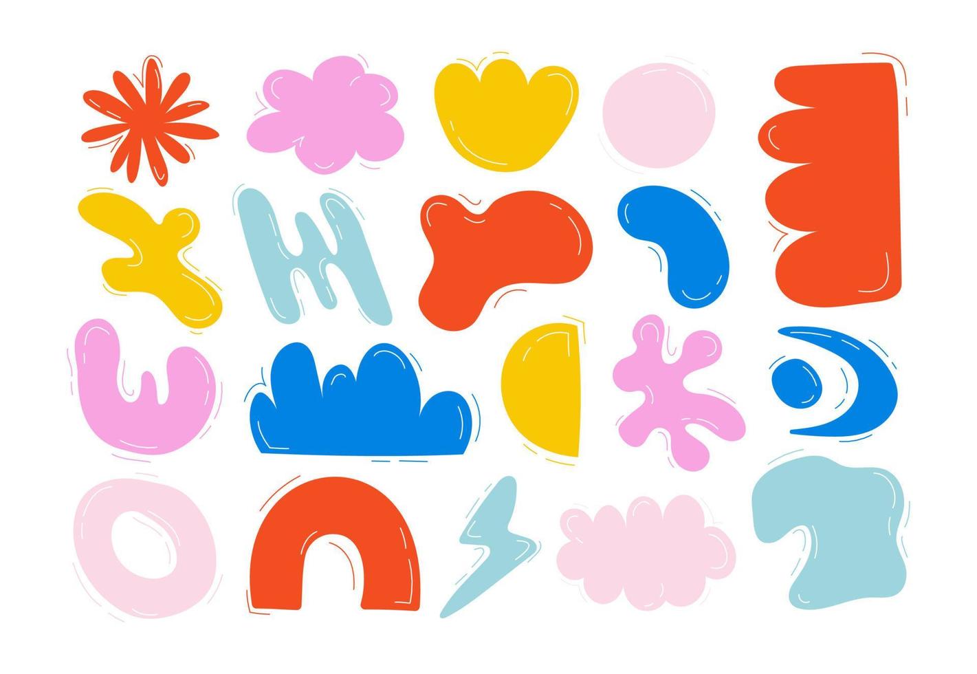 Set of hand drawn different shapes and doodles. Abstract modern trendy vector stock illustration. Abstraction for pattern and design. Flat design, hand drawn cartoon, vector.