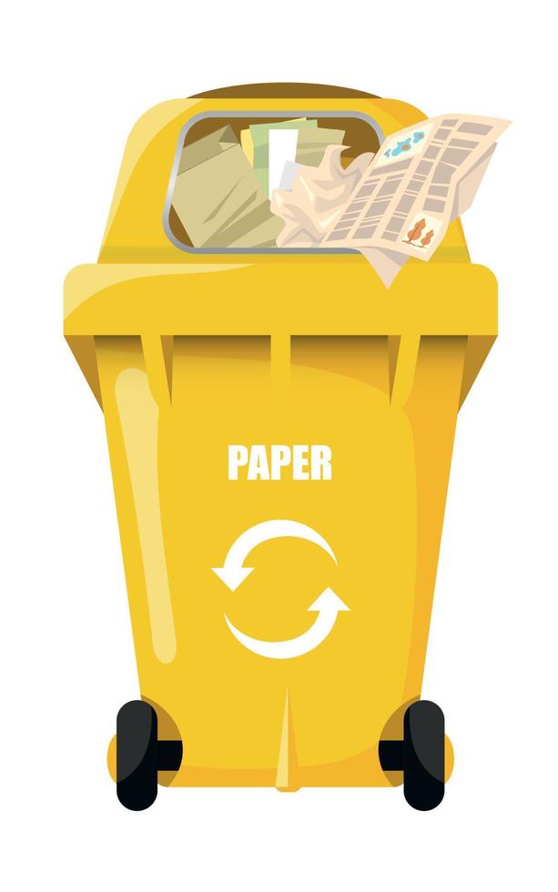 yellow vector trash bin paper