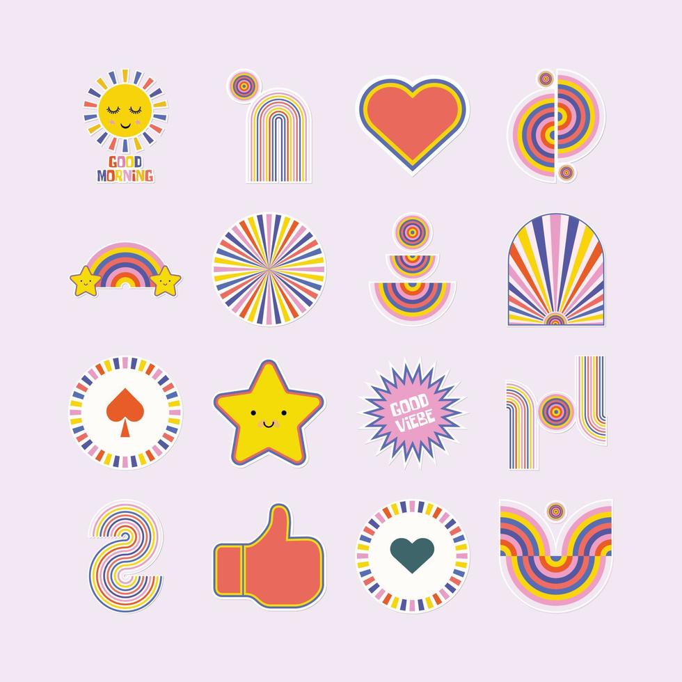 set of Abstract retro vector sticker illustration
