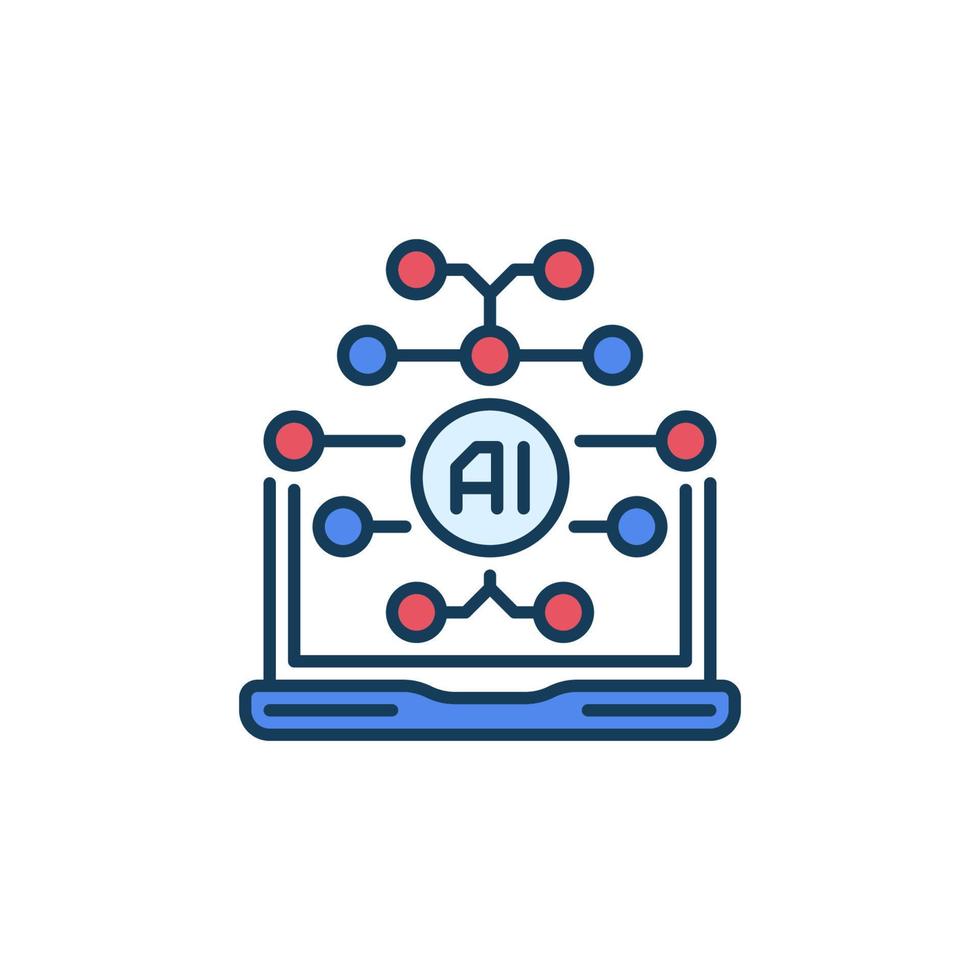 AI Brain and Laptop Computer vector Artificial Intelligence App colored icon