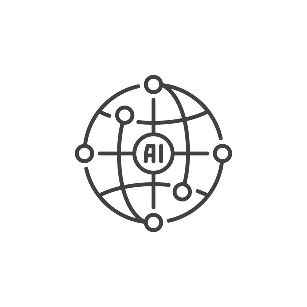 AI World vector Artificial Intelligence Earth Globe concept outline icon