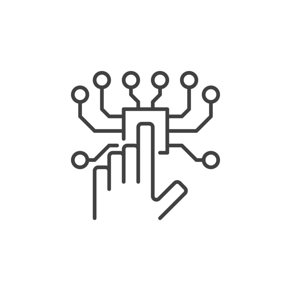Hand and AI Chip vector Artificial Intelligence concept thin line icon
