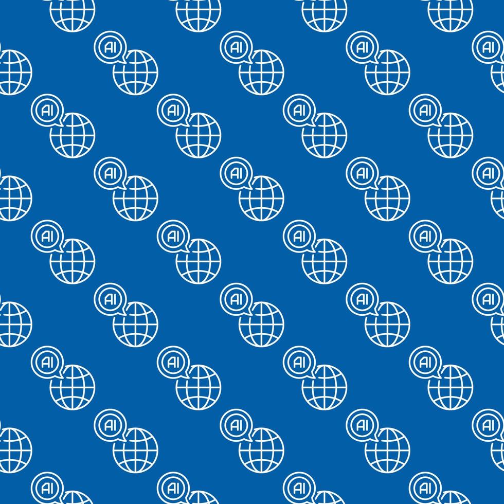 Earth Globe with AI Speech Bubble vector Artificial Intelligence blue line seamless pattern