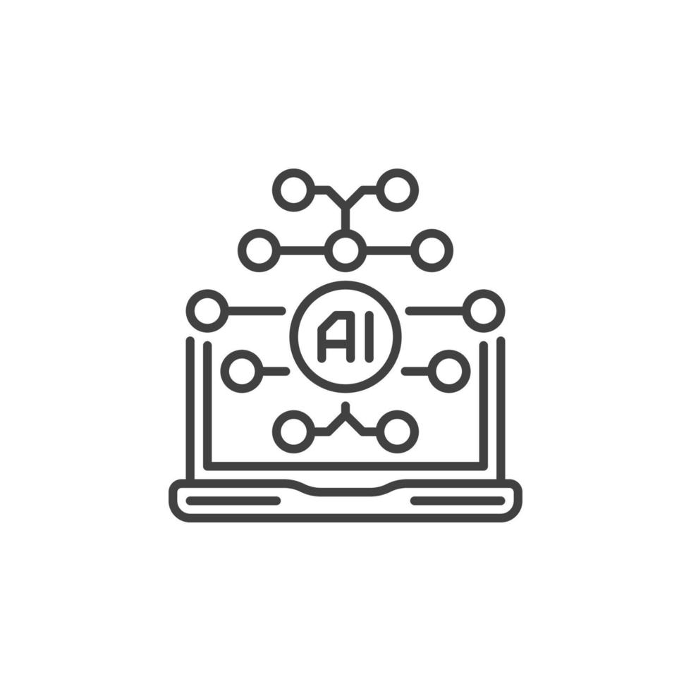 Laptop Computer with AI Brain vector Artificial Intelligence concept outline icon
