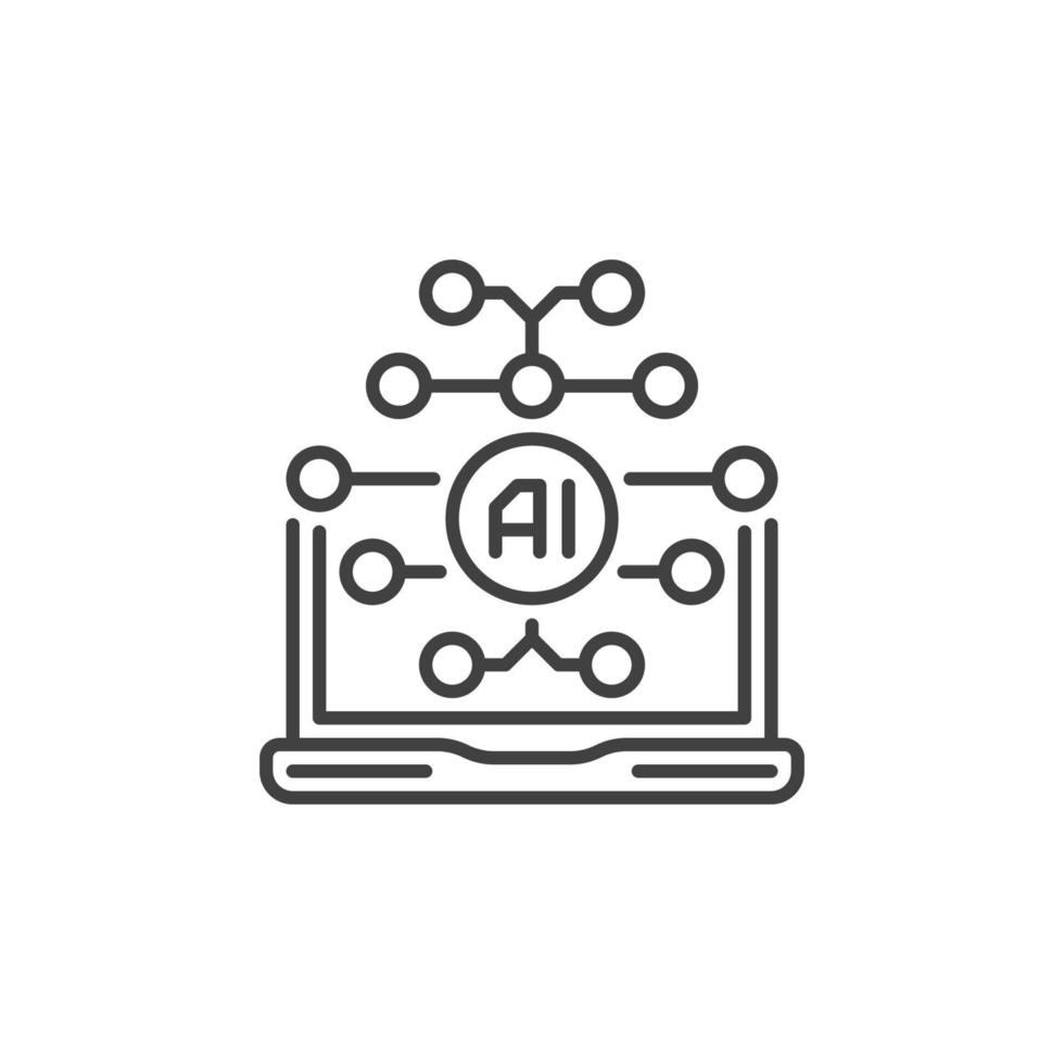 Laptop Computer with AI Brain vector Artificial Intelligence concept outline icon