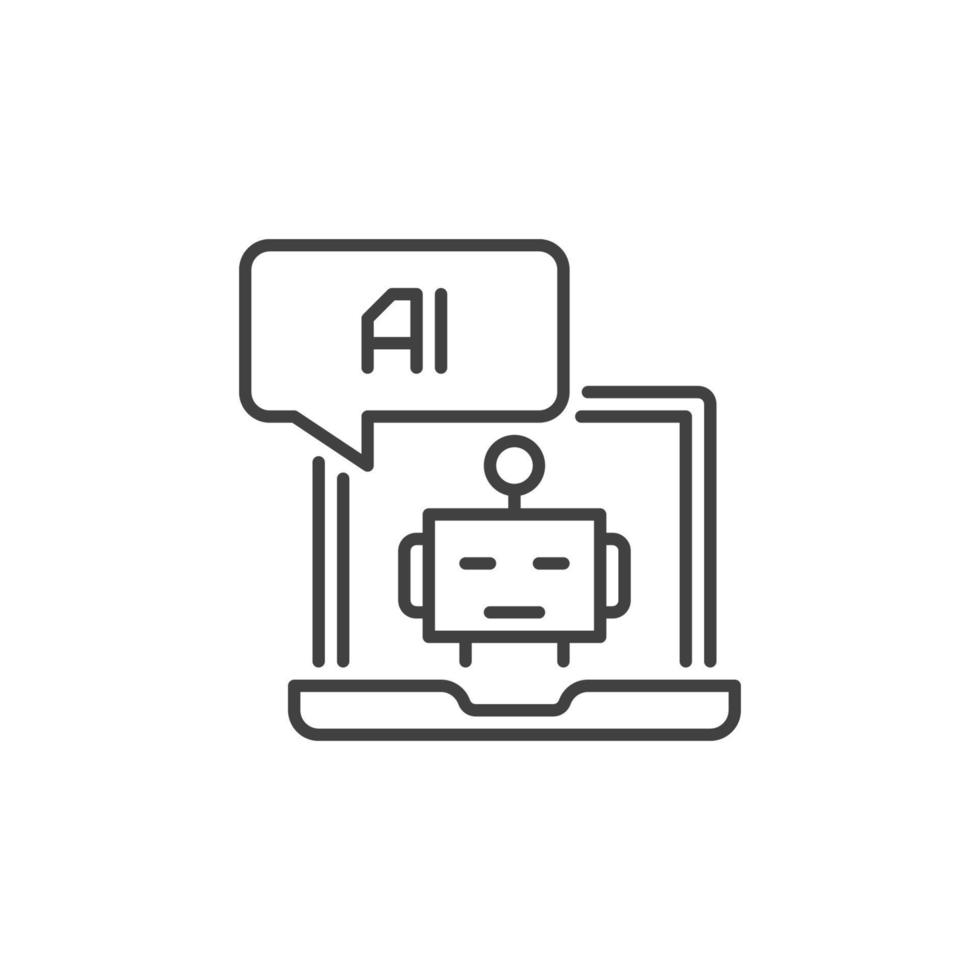 Laptop with AI Speech Bubble vector Artificial Intelligence Robot outline icon