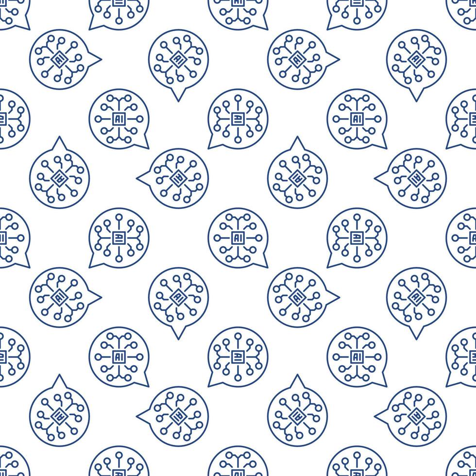 Round AI Speech Bubble vector Artificial Intelligence Brain line seamless pattern