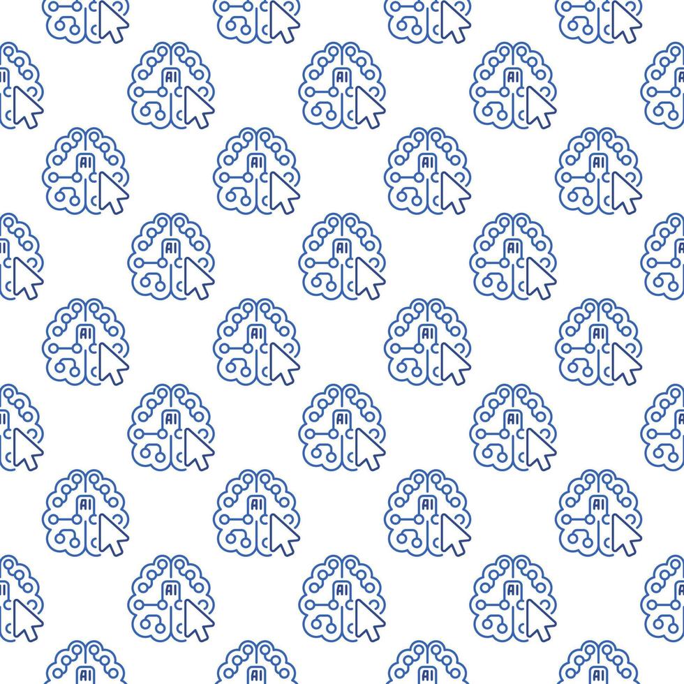 Mouse Click on AI Brain vector Artificial Intelligence outline seamless pattern
