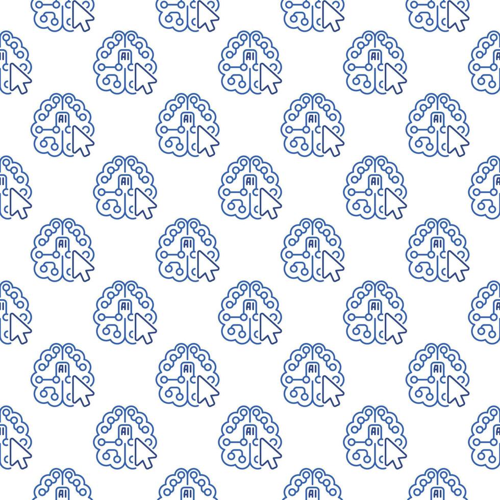 Mouse Click on AI Brain vector Artificial Intelligence outline seamless pattern