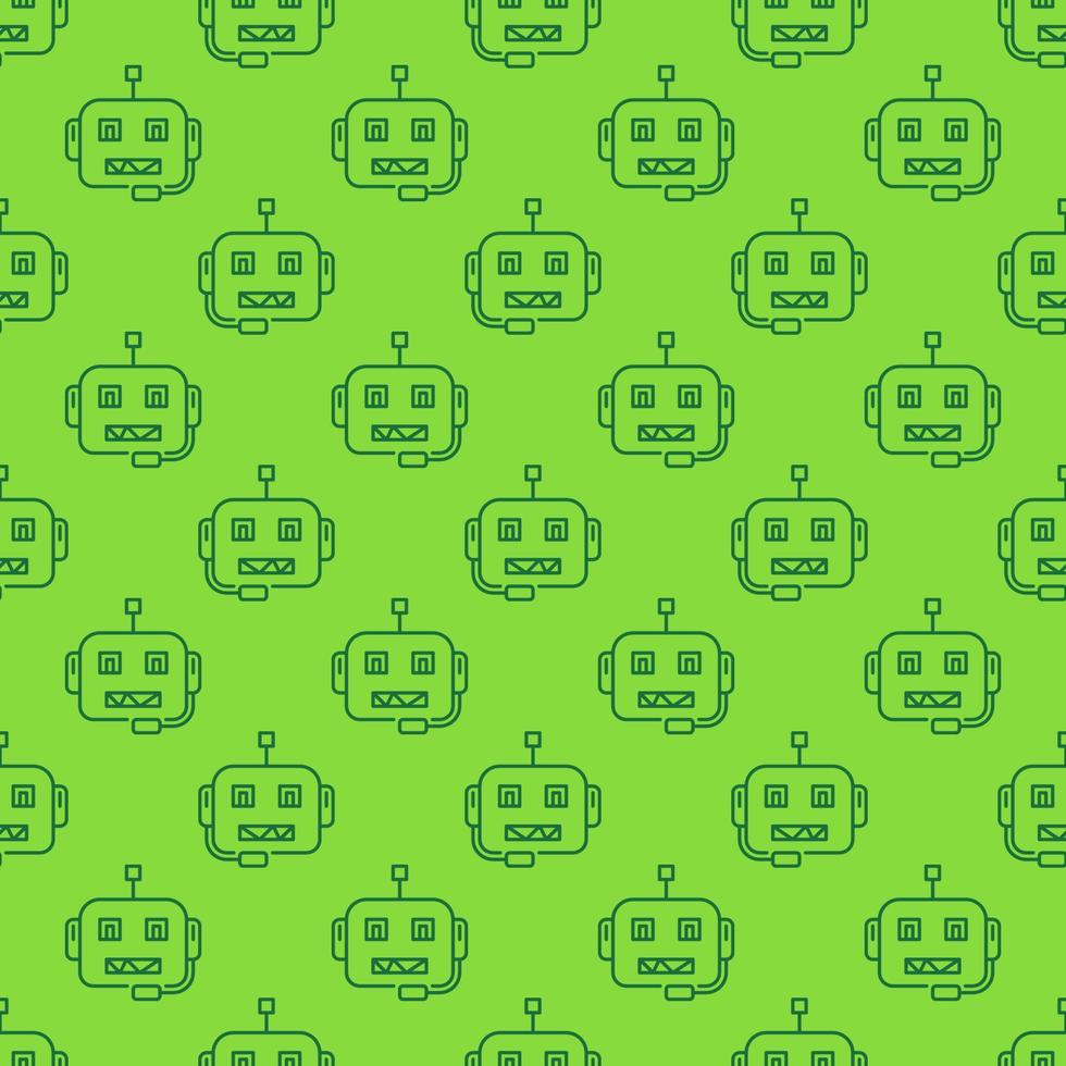 AI Chatbot Robot Character vector line green seamless pattern