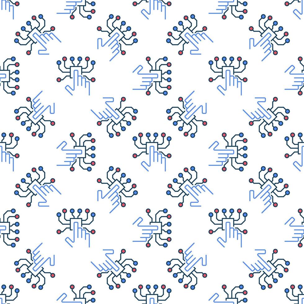 AI Chip with Human Hand vector colored seamless pattern