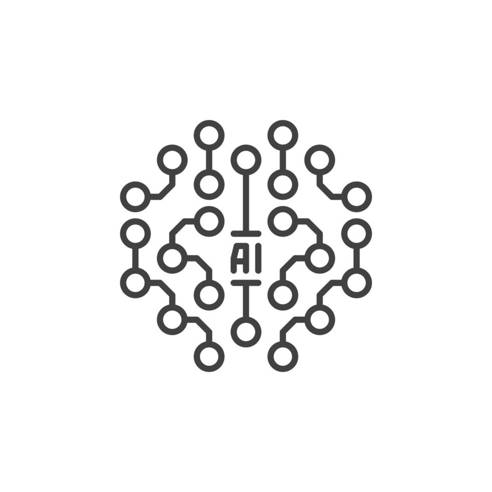 AI Circuits Brain vector Artificial Intelligence concept outline icon or symbol