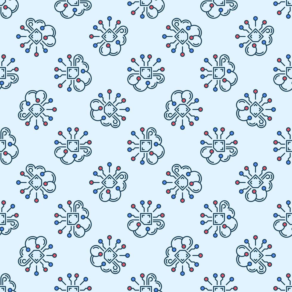 Artificial Intelligence Brain vector AI colored seamless pattern