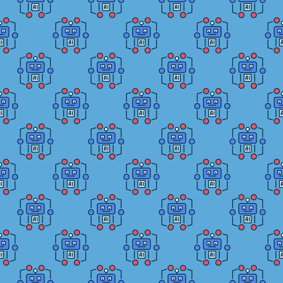 Artificial Intelligence AI Robot vector colored seamless pattern