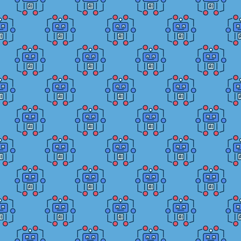 Artificial Intelligence AI Robot vector colored seamless pattern