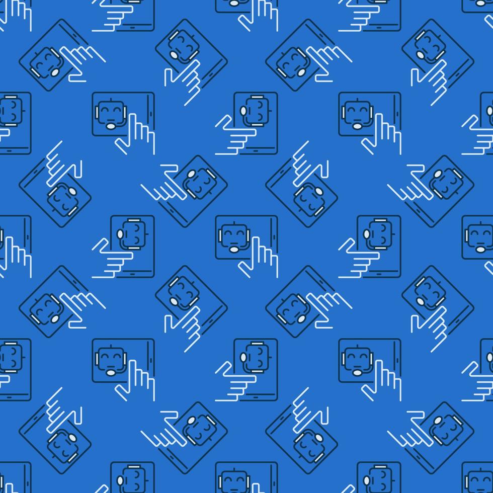 Chatbot on Tablet Screen vector concept blue seamless pattern
