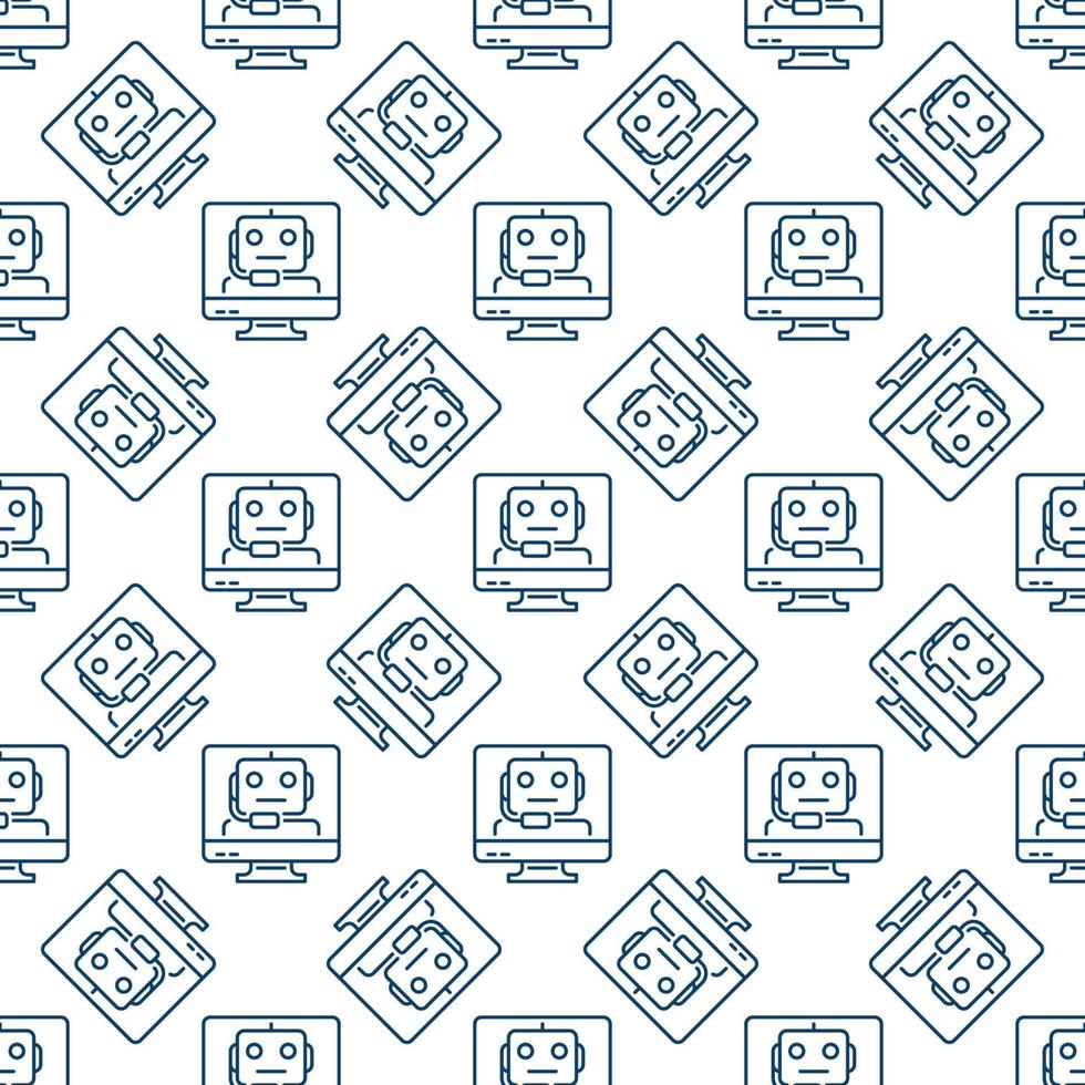 Computer Screen with Chatbot vector Online Chat line seamless pattern