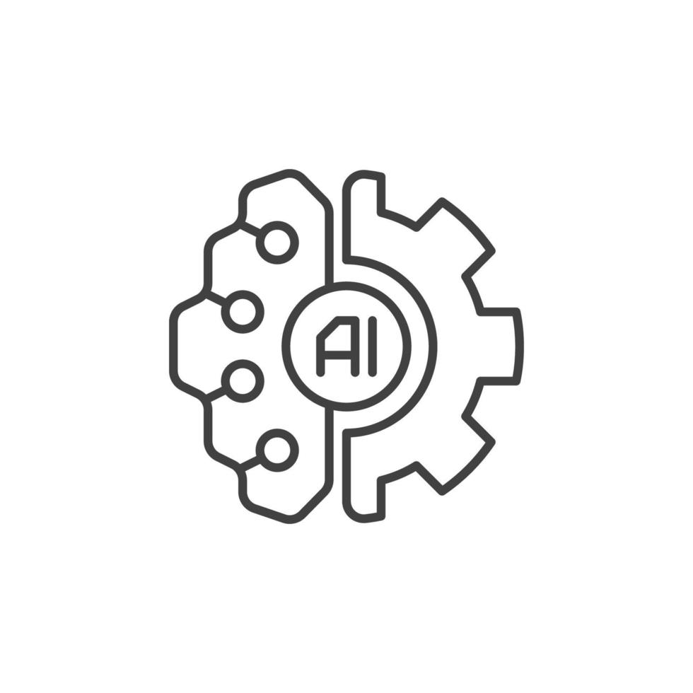 Gear with AI Brain vector Artificial Intelligence line icon