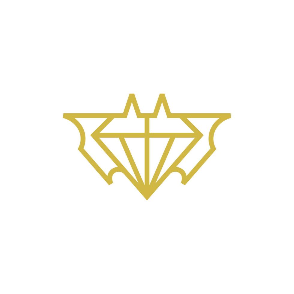 diamante dorado murciélago alas línea sencillo logo vector