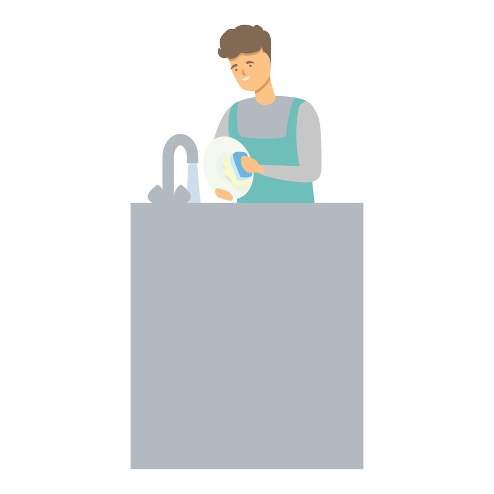 Husband for an hour wash dishes icon cartoon vector. Man work vector