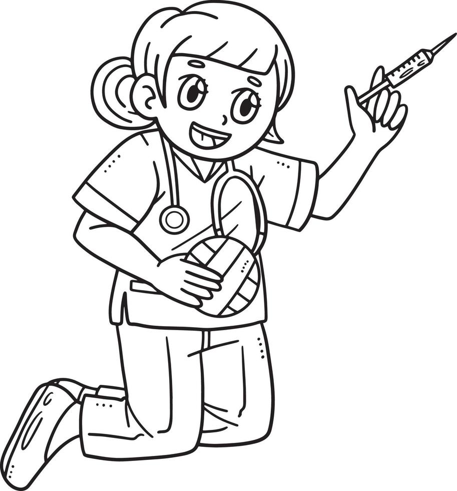 Veterinarian Isolated Coloring Page for Kids vector