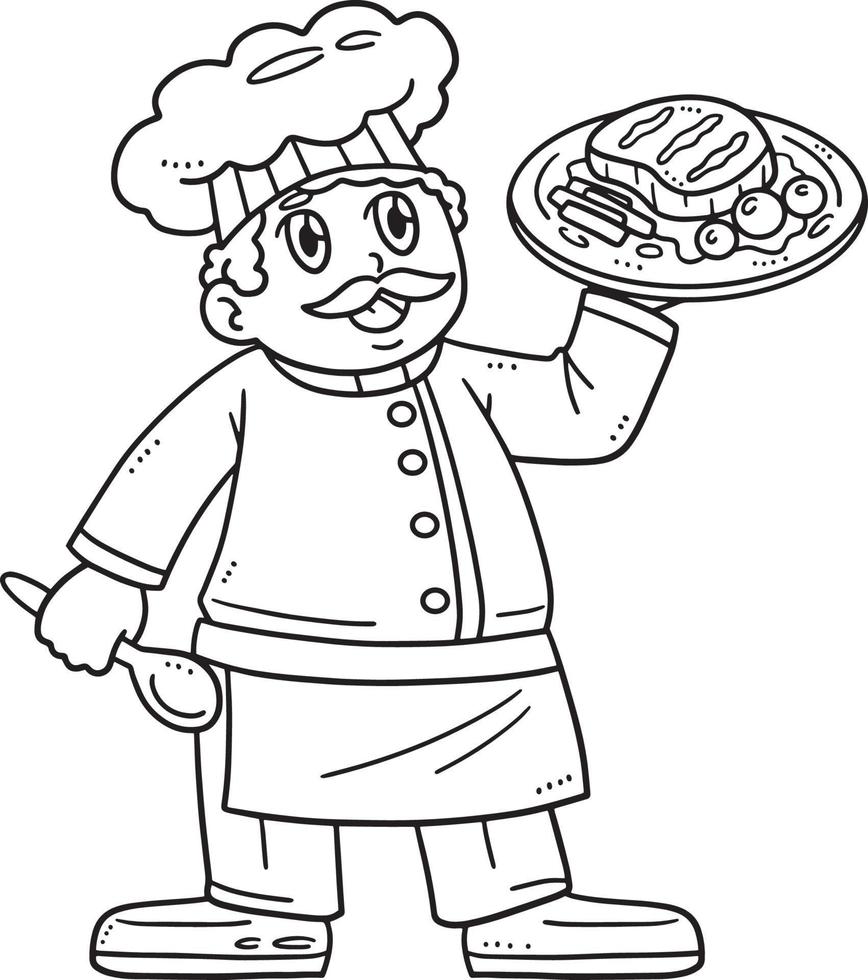 Chef with Serving Plate Isolated Coloring Page vector