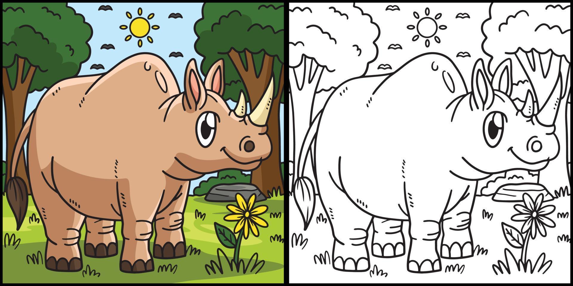 Rhinoceros Coloring Page Colored Illustration vector