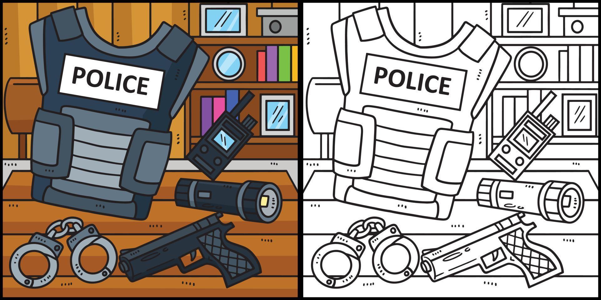 Police Officer Equipment Coloring Illustration vector