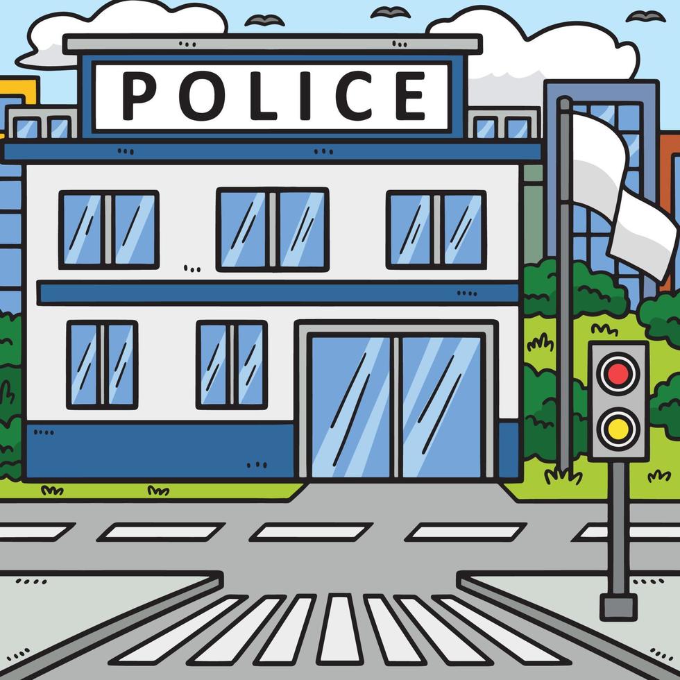 Police Station Colored Cartoon Illustration vector