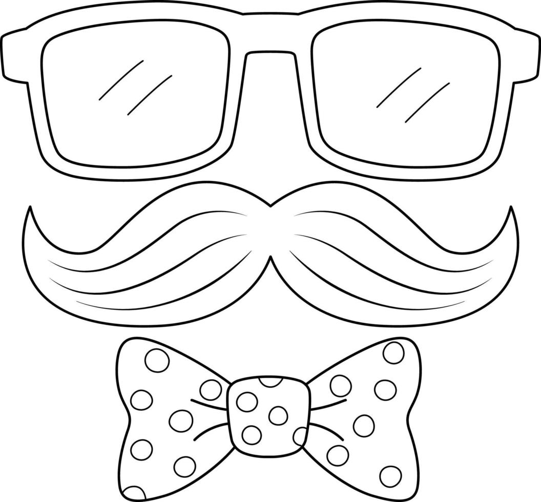 lentes con Bigote y Corbata aislado colorante vector