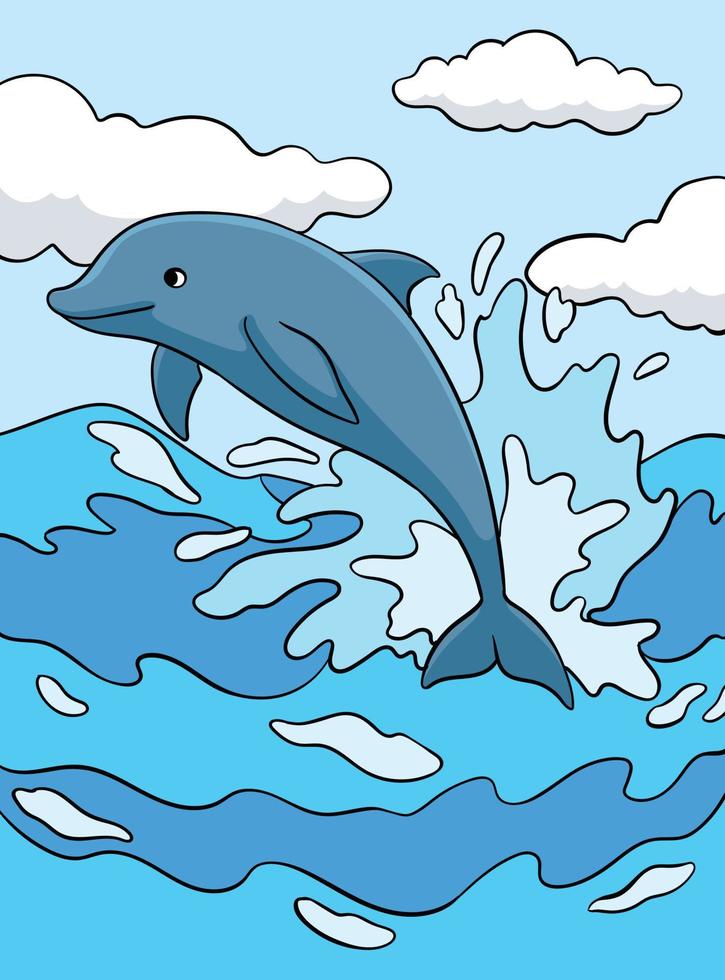 delfín animal de colores dibujos animados ilustración vector