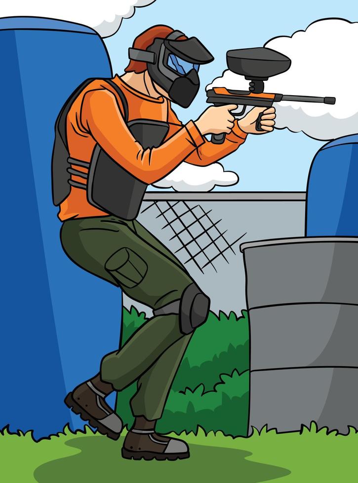 Paintballer Sports Colored Cartoon Illustration vector