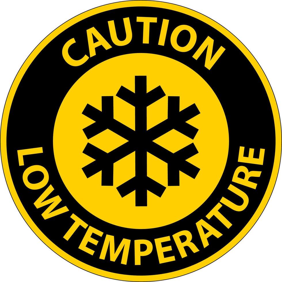 Caution Low temperature symbol and text safety sign. vector