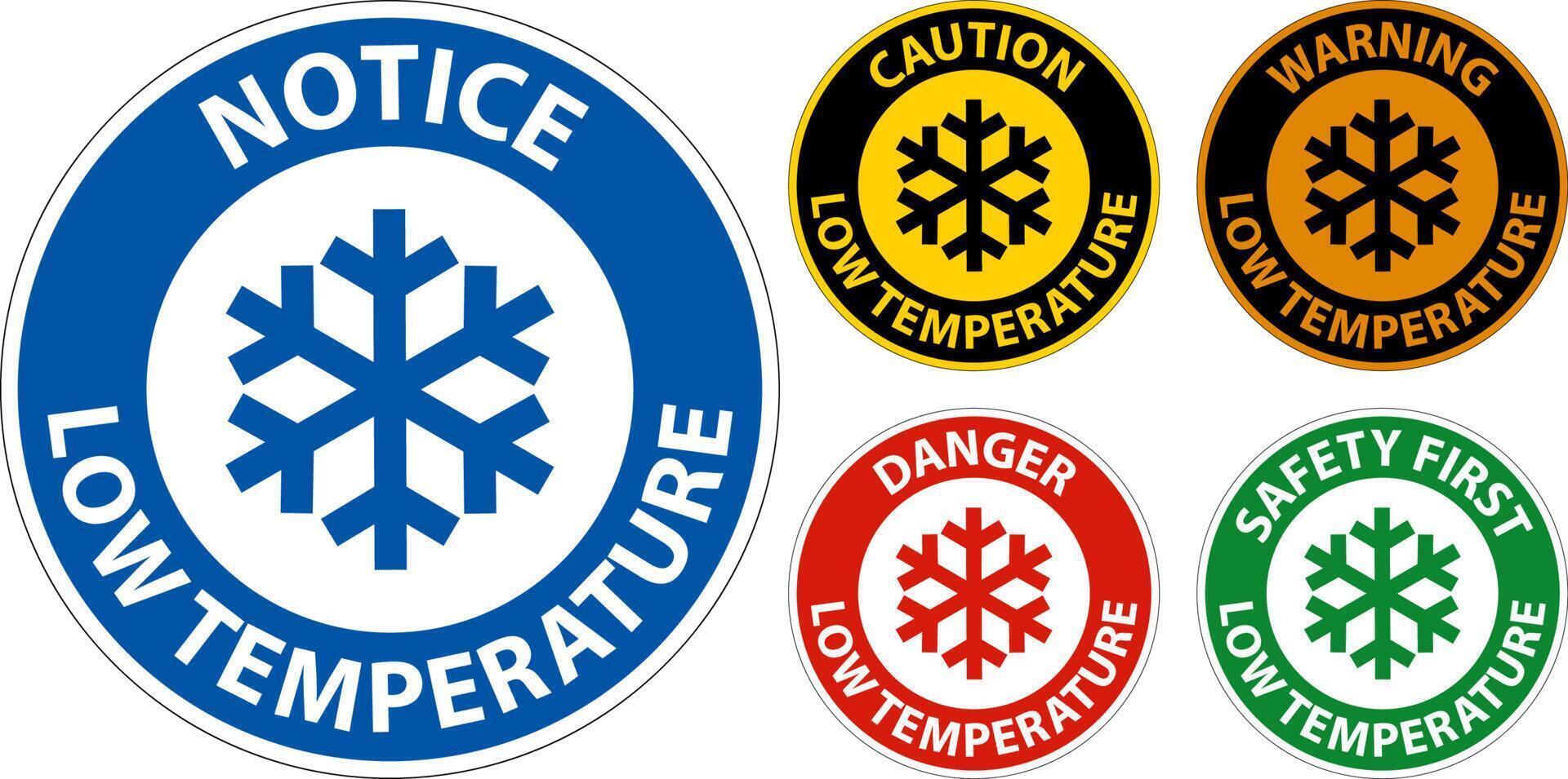 Caution Low temperature symbol and text safety sign. vector