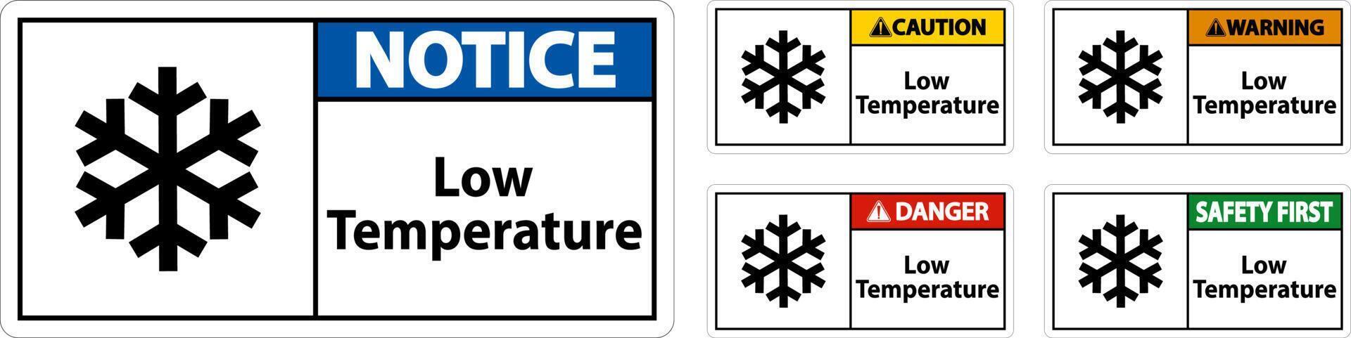 Caution Low temperature symbol and text safety sign. vector