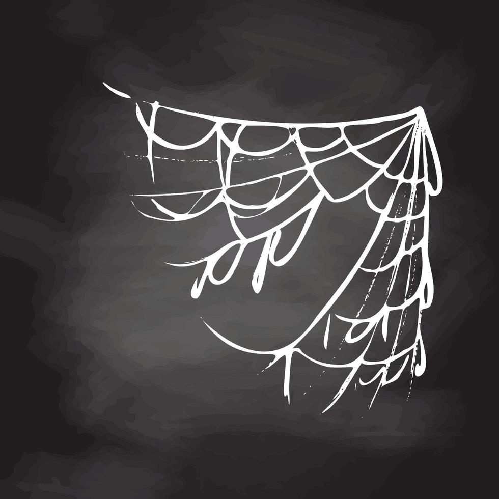 Halloween decor, spider cobweb, hand drawn vector illustration isolated on chalkboard background. Vintage, doodle sketch.