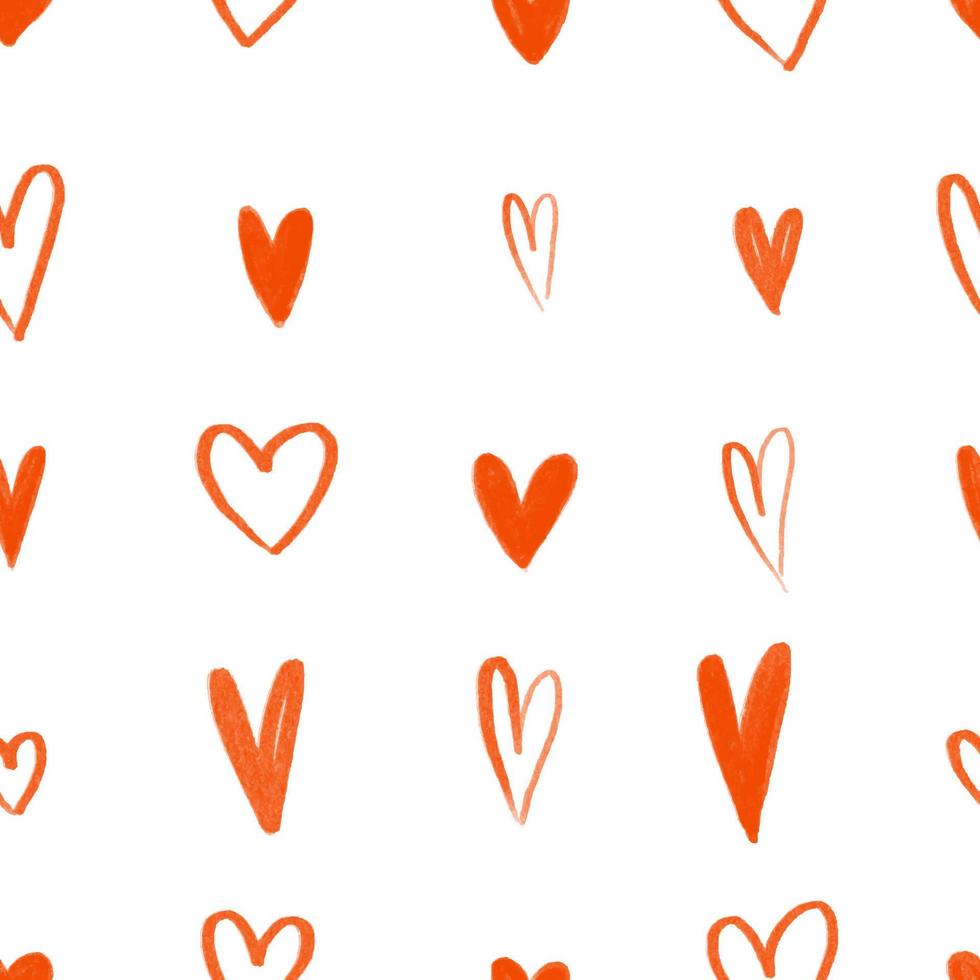 cute seamless pattern with red hand painted hearts, endless background. Simole textile pattern, scandinavian style vector