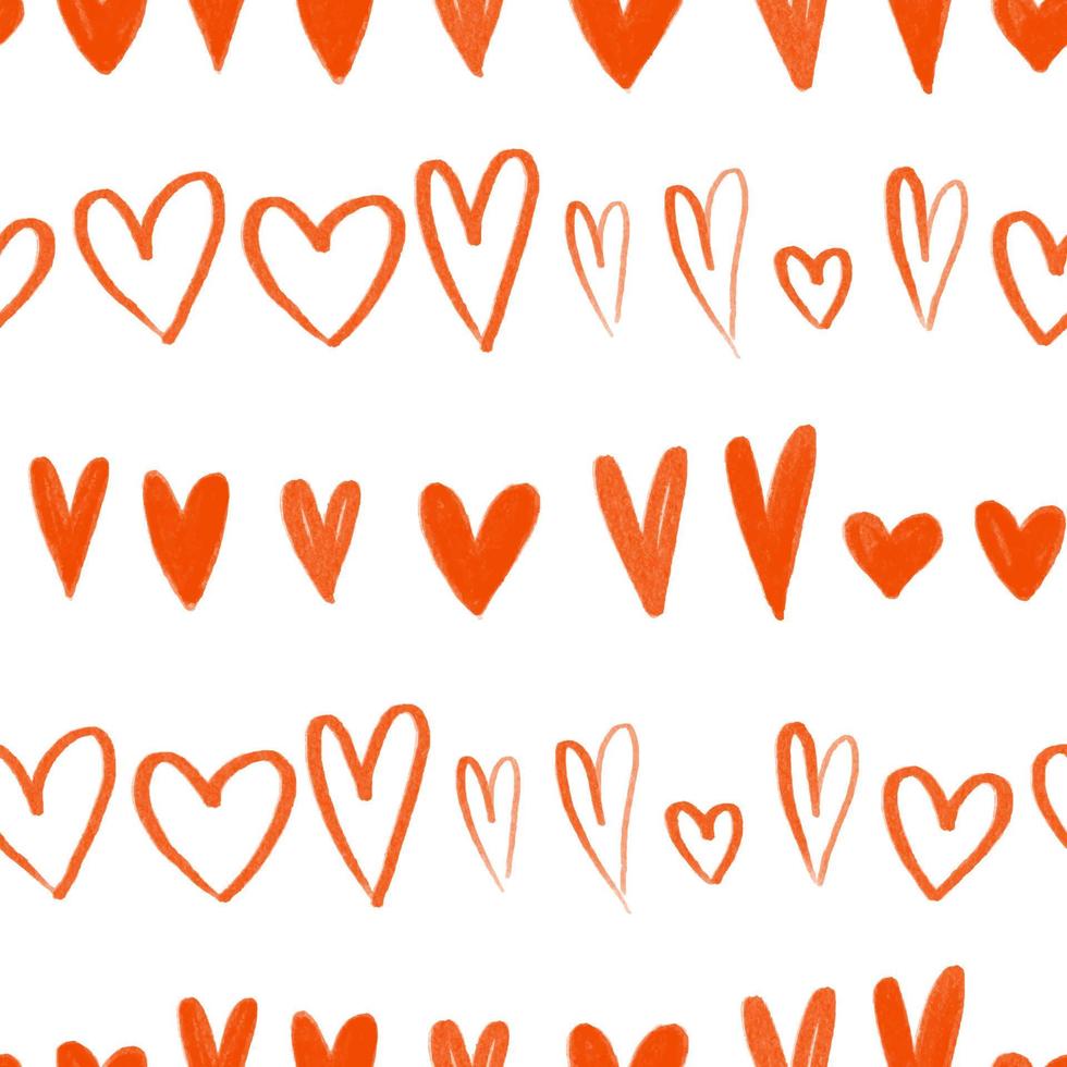 cute seamless pattern with red hand painted hearts, endless background. Simole textile pattern, scandinavian style vector
