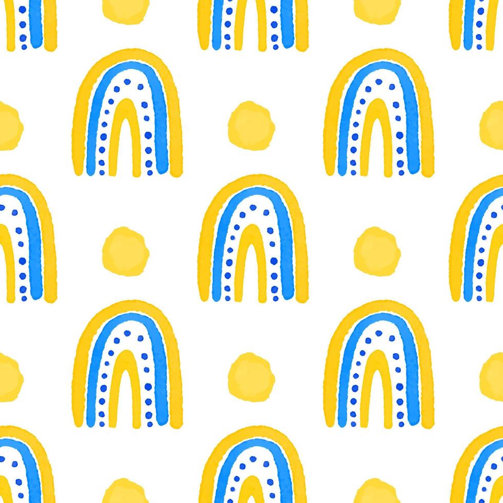 Seamless abstract pattern with hand drawn rainbows. Creative scandinavian baby background for fabric, packaging, textile, wallpaper, clothes. vector
