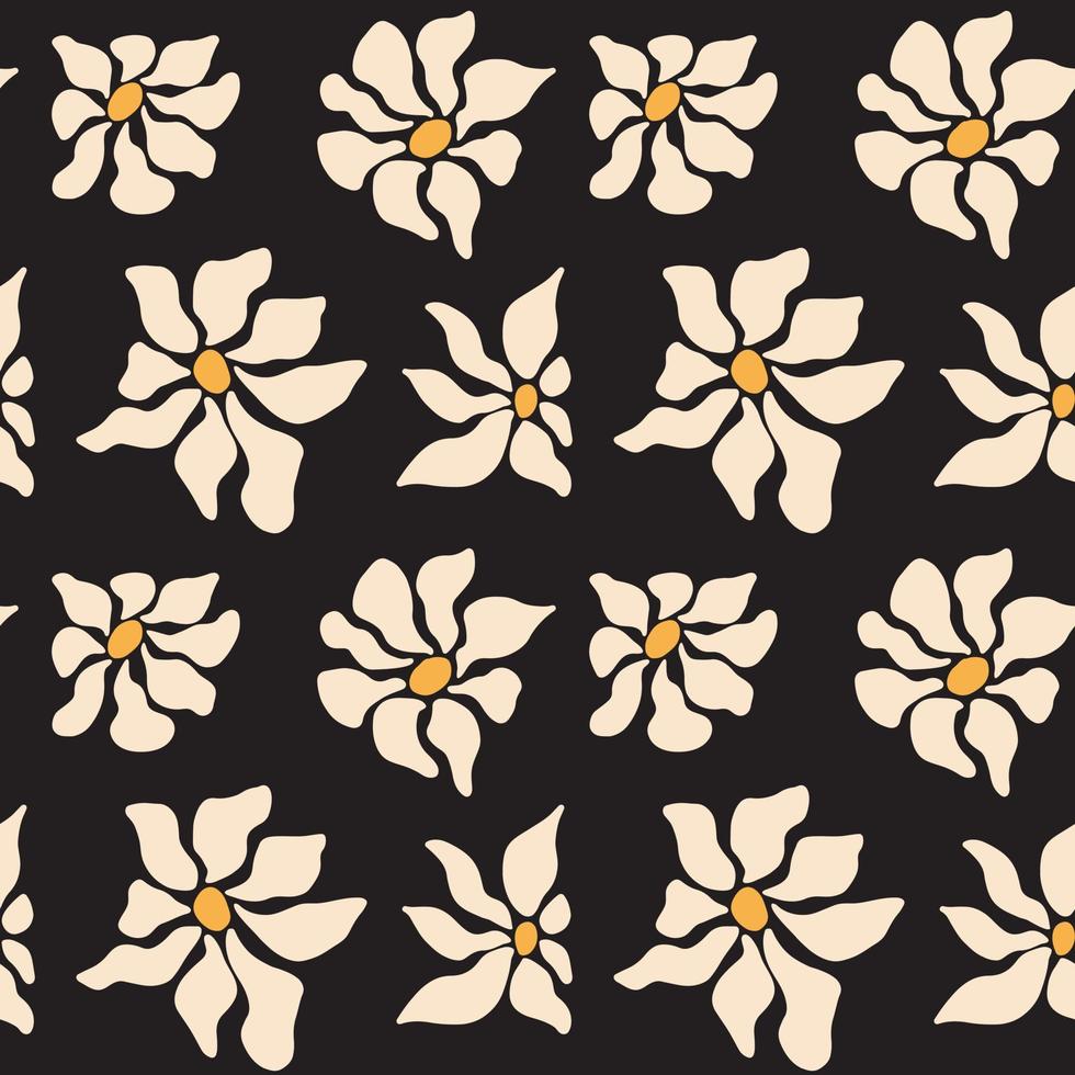 Hand drawn organic cut out flowers in modern style seamless pattern on black background vector