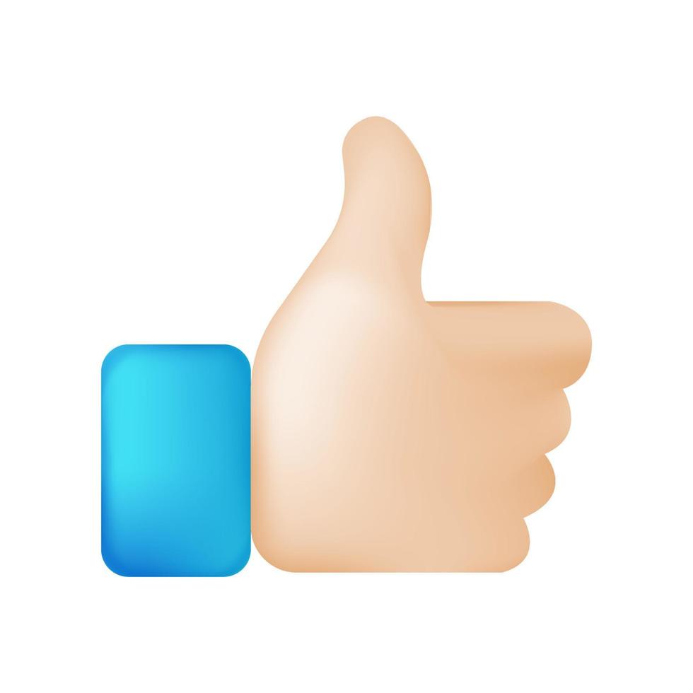 Thumbs Up Hand 3d render Sign. Human Gesture Vector Symbol Emoticon Design.