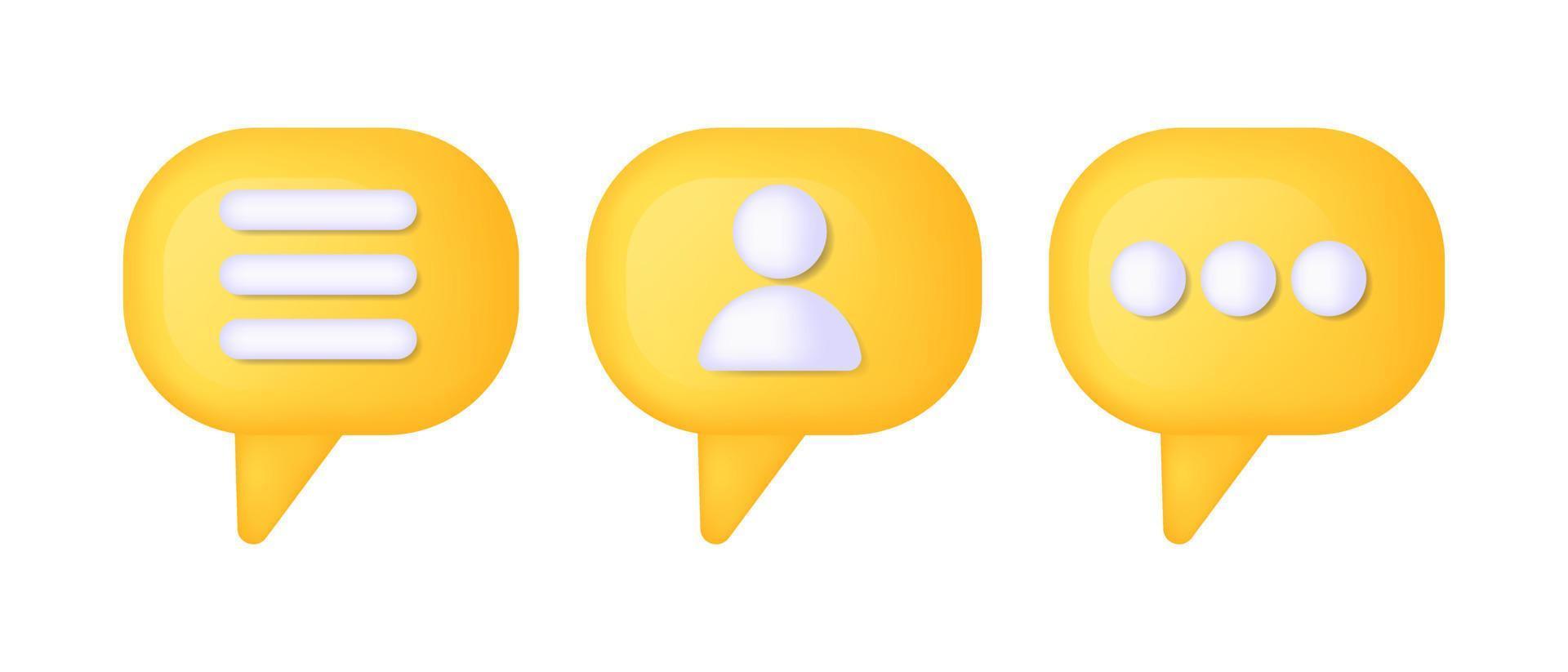 3d yellow render speech bubble. Social media like icon concept. Comment and Follower. vector