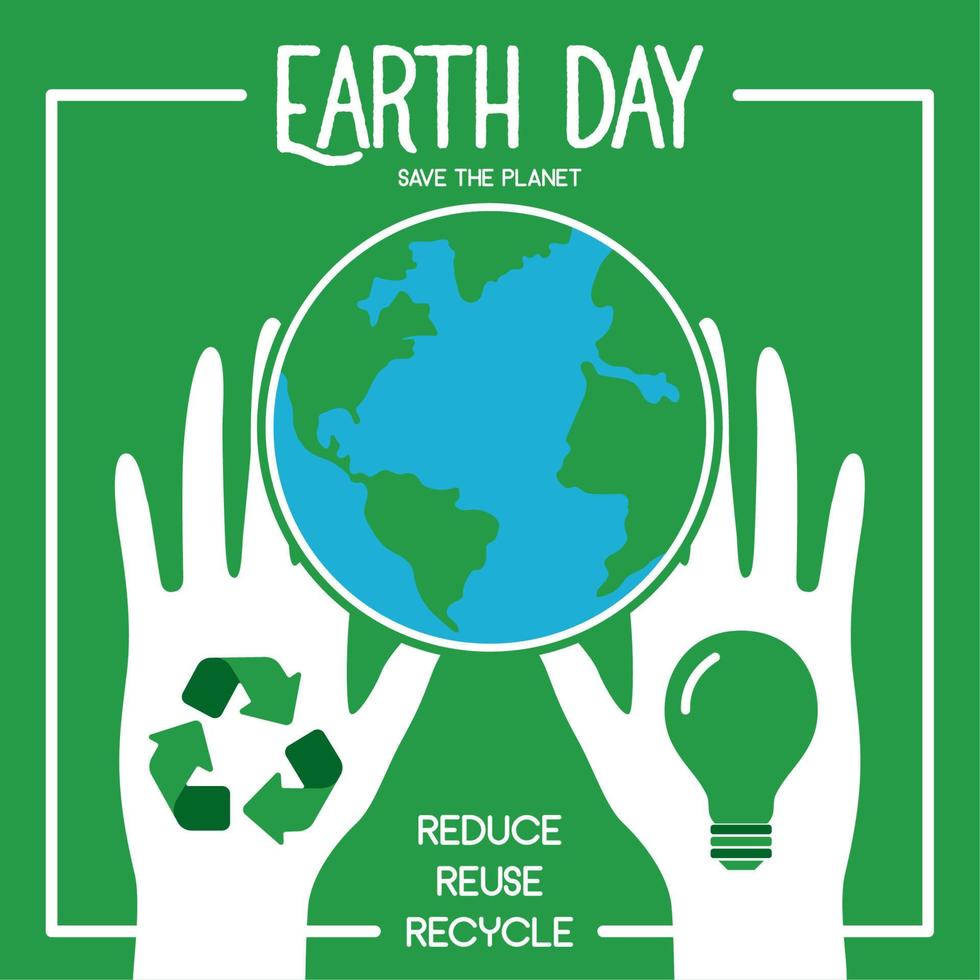 Pair of hands and planet earth Earth day poster Vector illustration