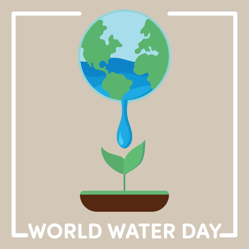 Isolated planet earth and a growing leaf World water day Vector illustration